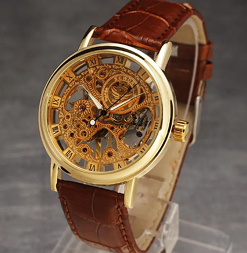 Brown Leather Skeleton Watche for Men | Leather Strap Skeleton Watch for Men