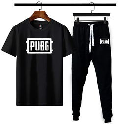 Black Pubg printed summer gymwear trackuit trouser & t-shirt for men and boys